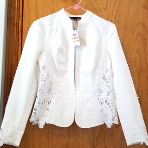 INC bright white blazer with pretty lace design